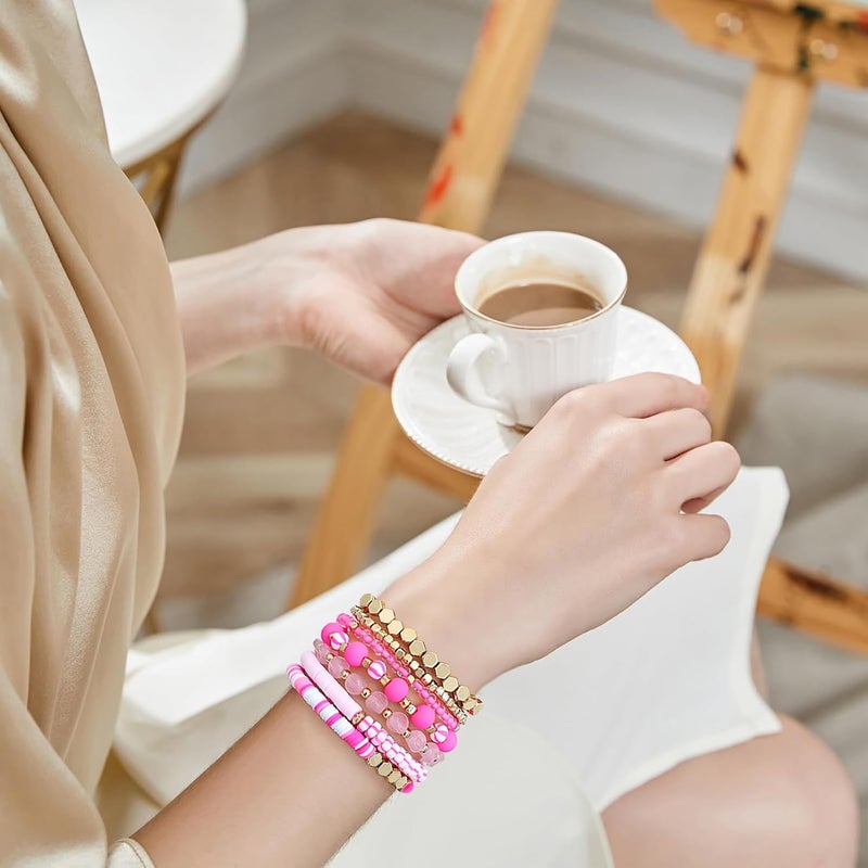 GOOJIDS Surfer Heishi Clay Bead Bracelets for Women Bohemian Stackable Gold Plated Beaded Stretch Bracelets Elastic Layering Friendship Bracelets Set Boho Jewelry - Image 5